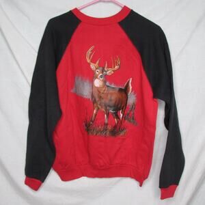 Buck Deer Hunter Raglan Graphic Sweatshirt Size Large Tultex Vintage 80s USA